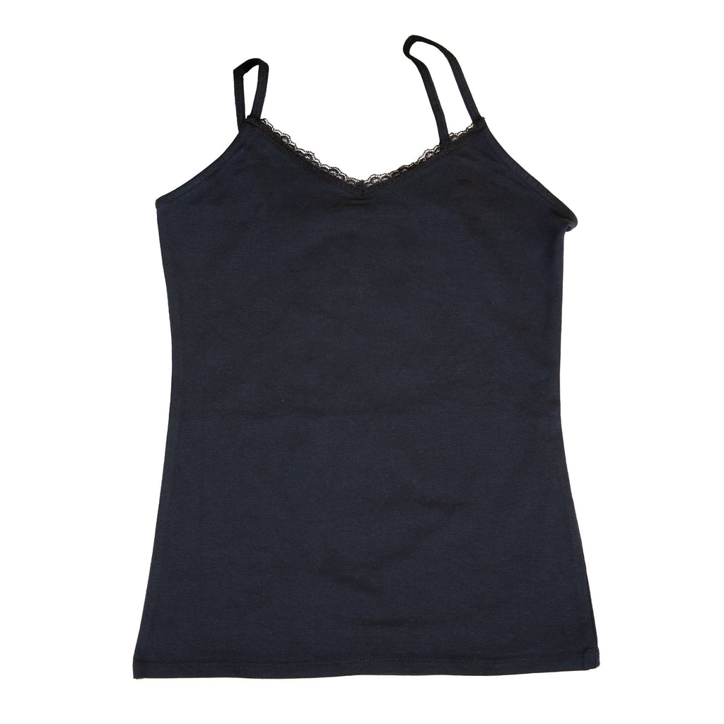 Black camisole with lace trim on straps