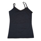 Black camisole with lace trim on straps