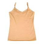 Beige camisole with lace trim on a white background