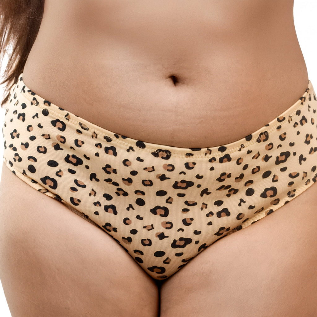 Leopard print Charmella Hipster Panty on a blurred background