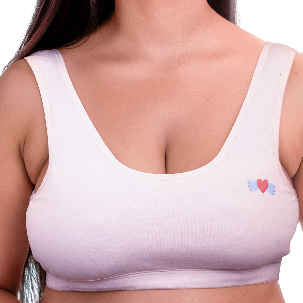 Charmella Slip-On Bra with heart and butterfly design.