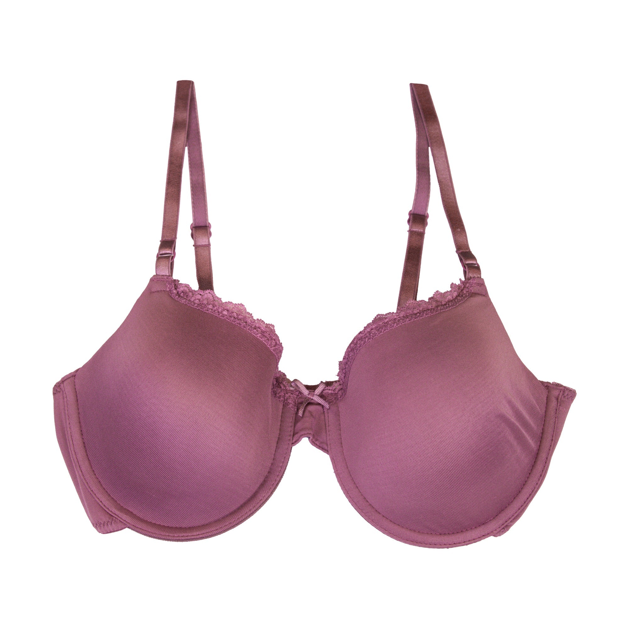 Charmella Pink T-Shirt Bra with lace details on a white background