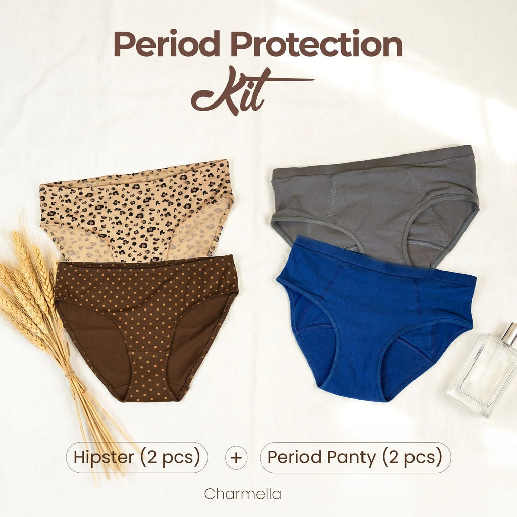 Period protection kit with four pairs of panties