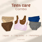 Teen care combo with hipster, slip-on bra, and period pant